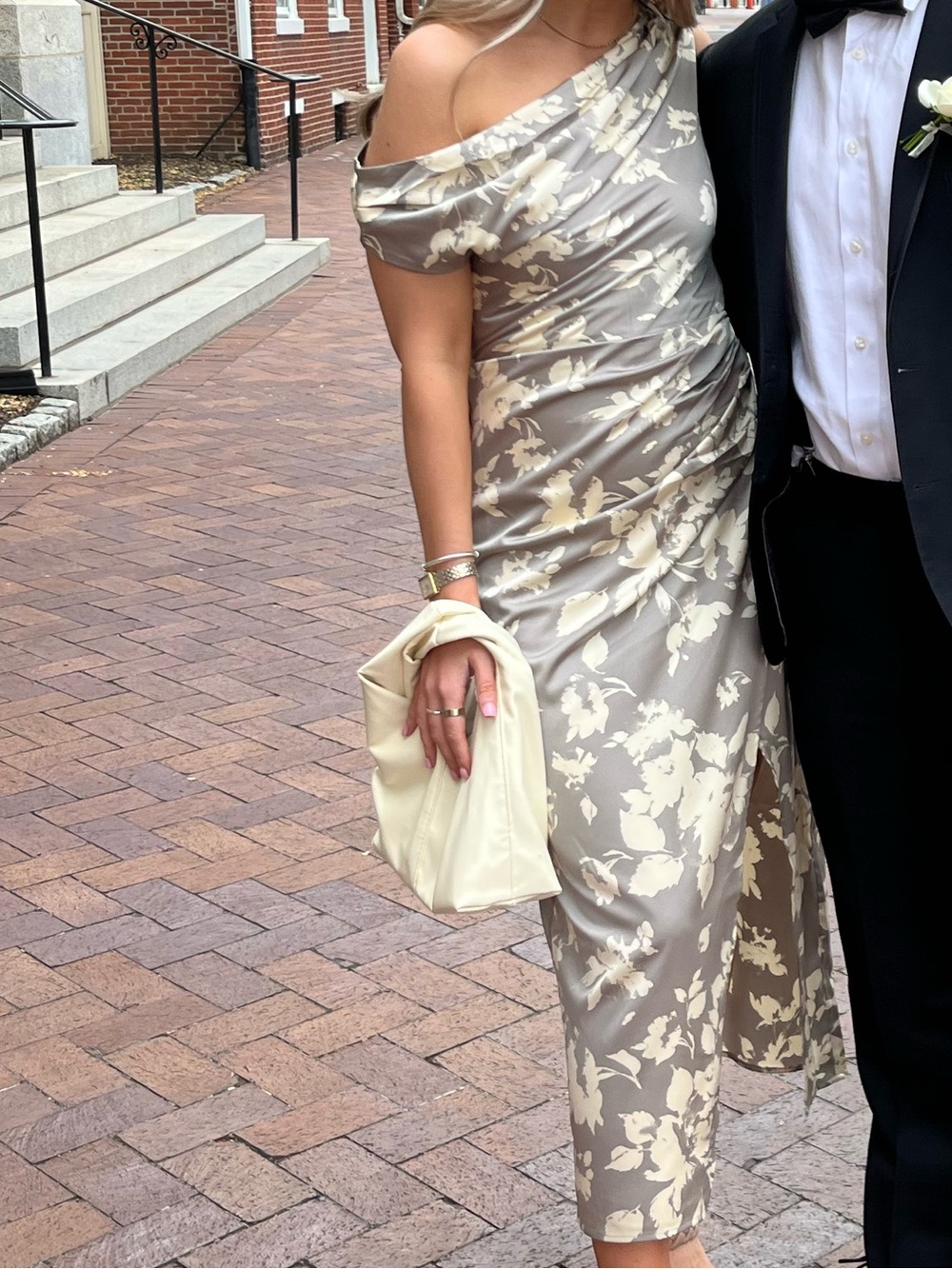 Abercrombie off the shoulder midi dress with slit